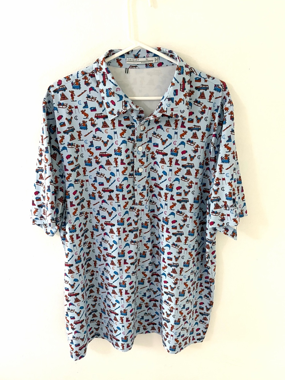 Criquet Tour Range Mangy Moose Print Performance Polo, Size: XL